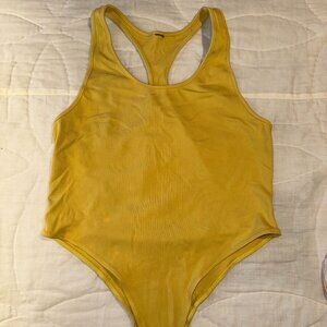2 Ribbed Bodysuits – Bright Coral & Mustard Yellow – Size 2XL